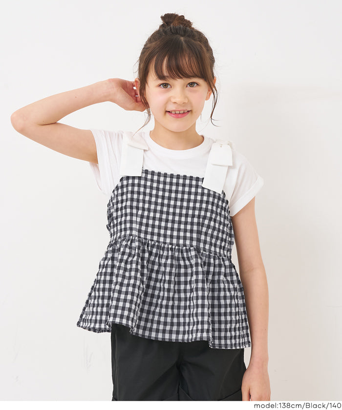 セール☆1690円→990円 肩リボンギンガムビスチェ キッズ メール便不可