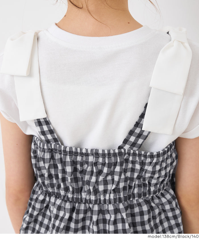 セール☆1690円→990円 肩リボンギンガムビスチェ キッズ メール便不可