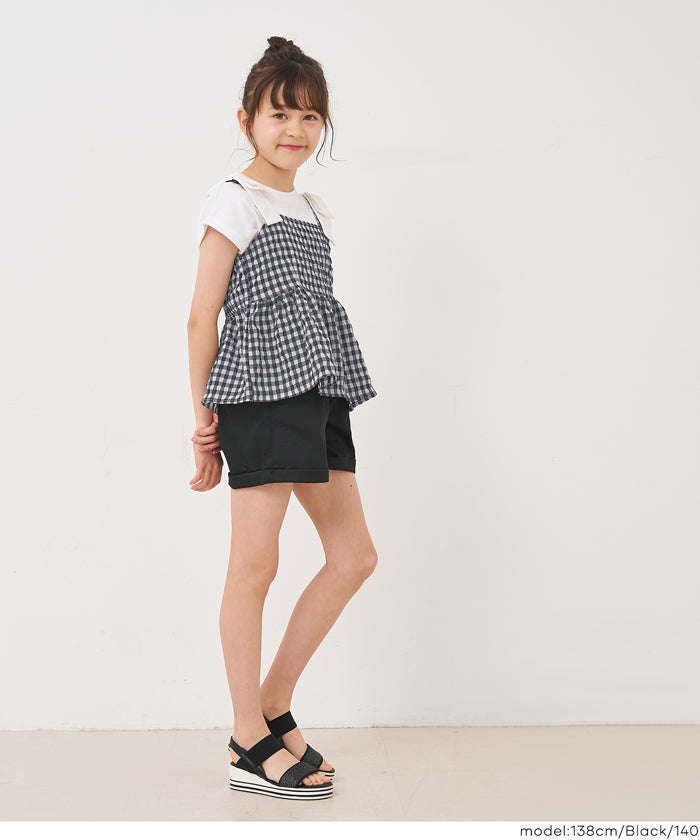 セール☆1690円→990円 肩リボンギンガムビスチェ キッズ メール便不可