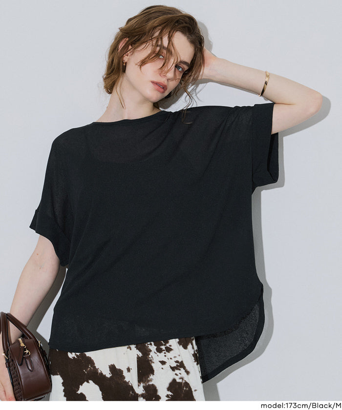 トップス cocoa シアージョーゼットロールアップスリーブトップス レディース メール便