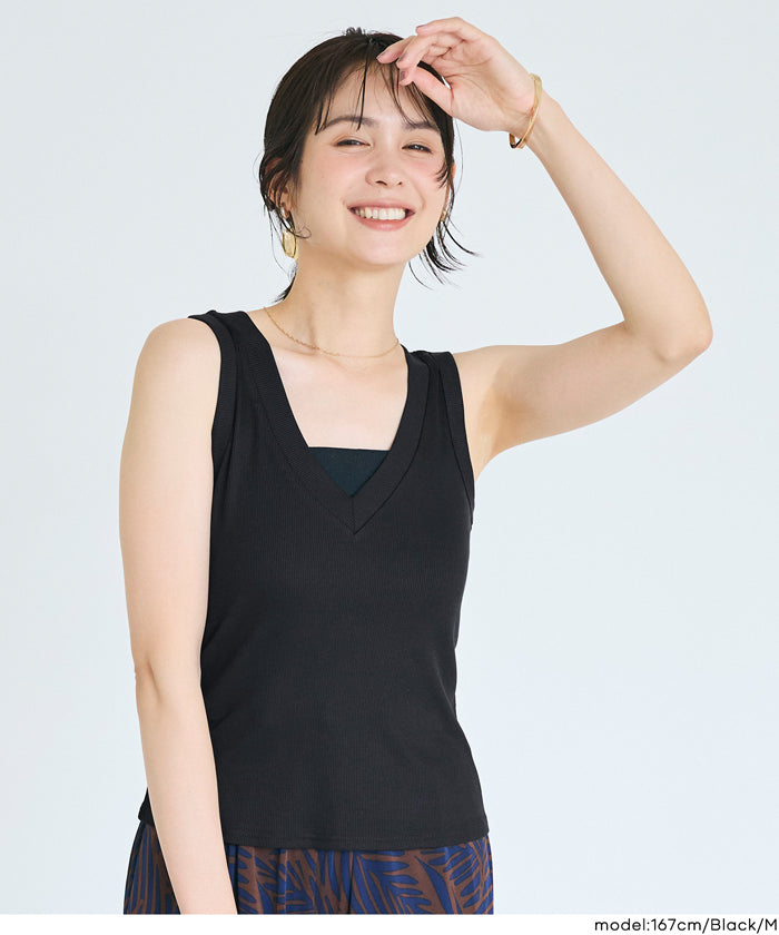 セール☆1290円→990円 Vネックリブタンクトップ レディース メール便