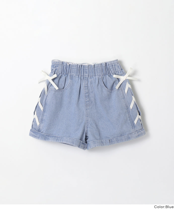 SWセール☆デニムレースアップショートパンツ キッズ メール便不可