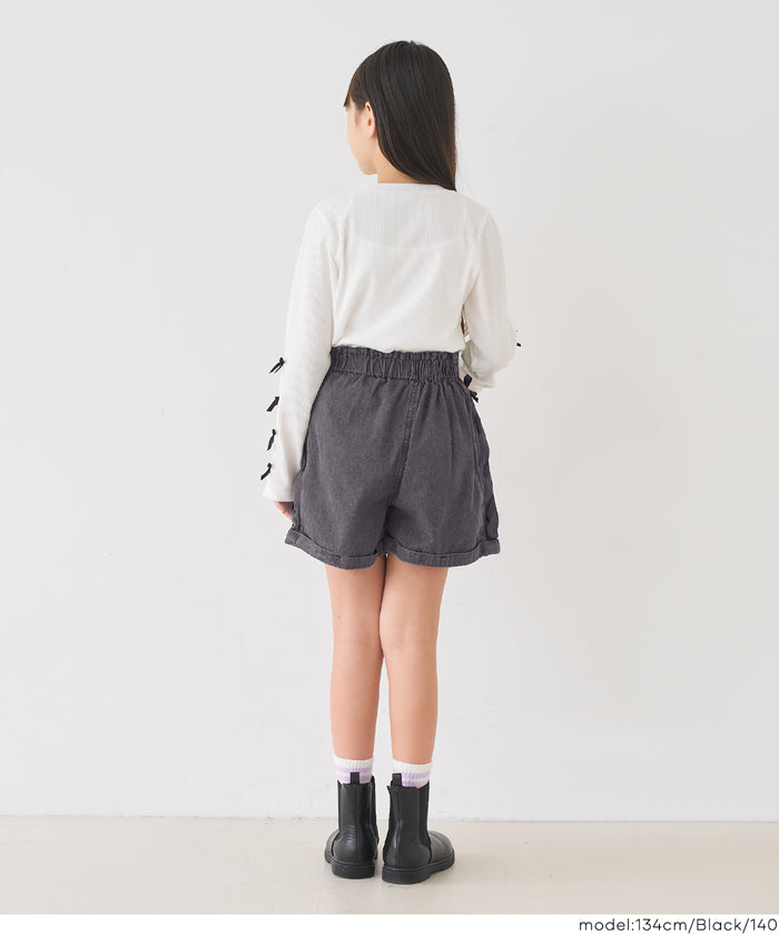 SWセール☆デニムレースアップショートパンツ キッズ メール便不可