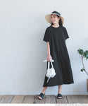 One Piece Women's Embossed Long Length Mimore Length Short Sleeve Flare A Line Crew Neck Plain No Mail Delivery Coca Coca