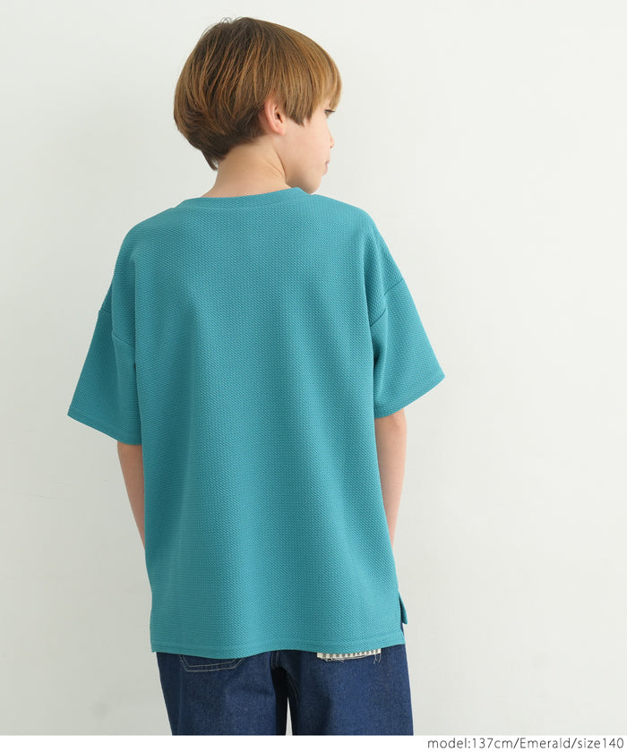 キッズ 100-140 トップス エンボス ワイドシルエット ポケット Tシャツ 無地 半袖 男の子 キッズオリジナル 子供服 メール便可 coca コカ FB25