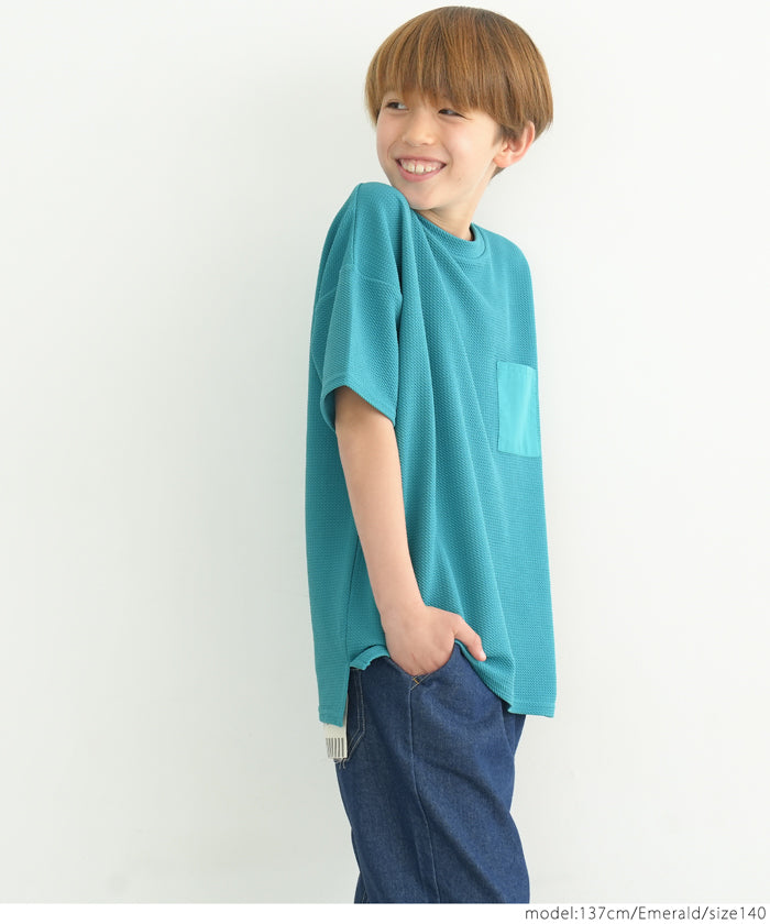 キッズ 100-140 トップス エンボス ワイドシルエット ポケット Tシャツ 無地 半袖 男の子 キッズオリジナル 子供服 メール便可 coca コカ FB25