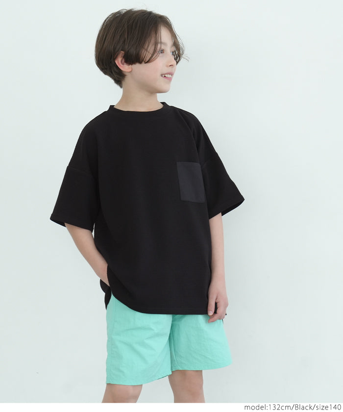 キッズ 100-140 トップス エンボス ワイドシルエット ポケット Tシャツ 無地 半袖 男の子 キッズオリジナル 子供服 メール便可 coca コカ FB25