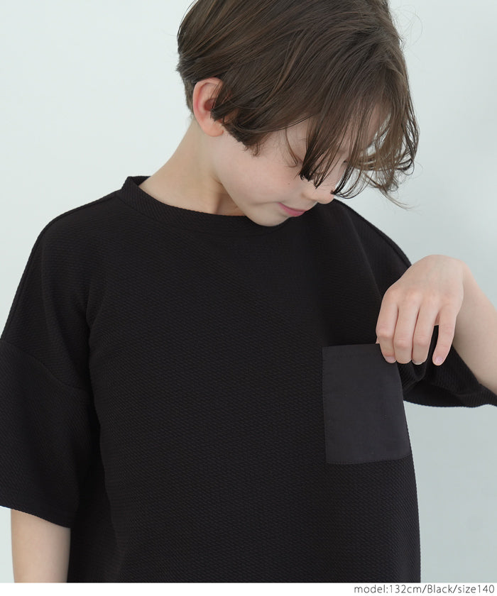 キッズ 100-140 トップス エンボス ワイドシルエット ポケット Tシャツ 無地 半袖 男の子 キッズオリジナル 子供服 メール便可 coca コカ FB25