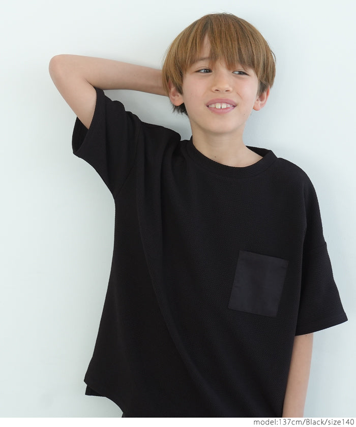 キッズ 100-140 トップス エンボス ワイドシルエット ポケット Tシャツ 無地 半袖 男の子 キッズオリジナル 子供服 メール便可 coca コカ FB25