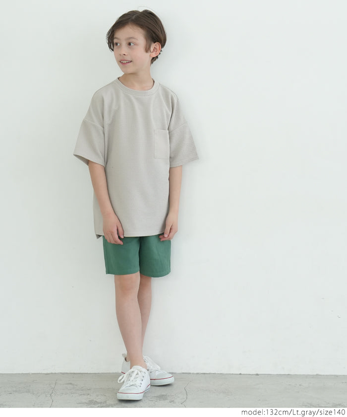 キッズ 100-140 トップス エンボス ワイドシルエット ポケット Tシャツ 無地 半袖 男の子 キッズオリジナル 子供服 メール便可 coca コカ FB25