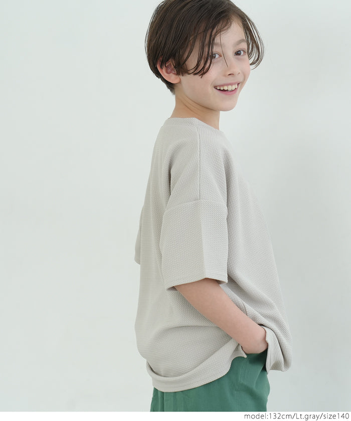 キッズ 100-140 トップス エンボス ワイドシルエット ポケット Tシャツ 無地 半袖 男の子 キッズオリジナル 子供服 メール便可 coca コカ FB25