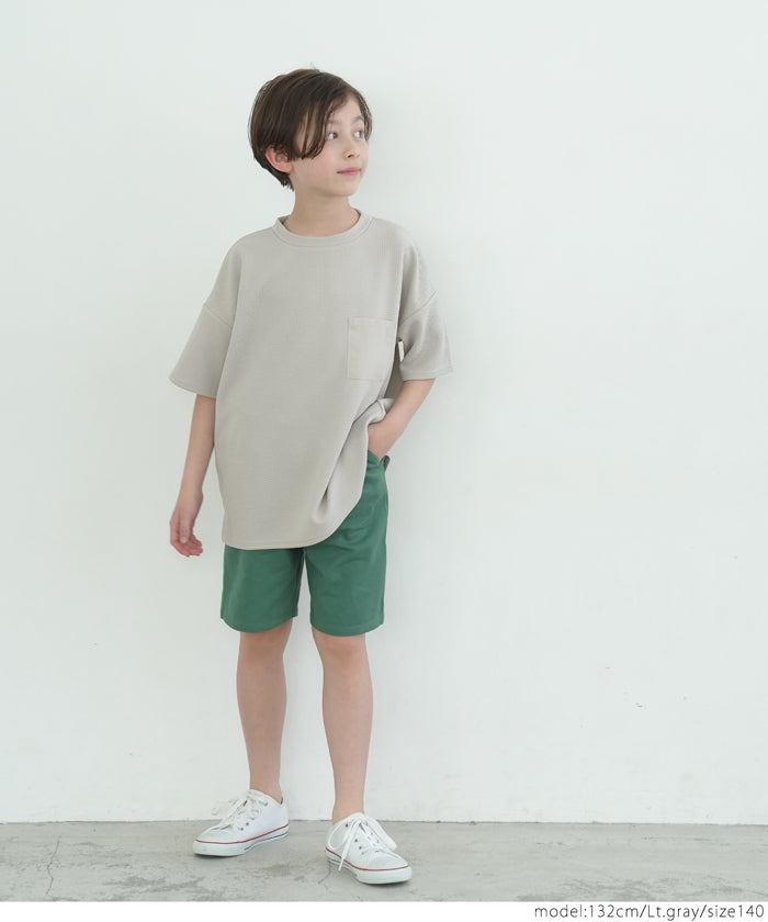 キッズ 100-140 トップス エンボス ワイドシルエット ポケット Tシャツ 無地 半袖 男の子 キッズオリジナル 子供服 メール便可 coca コカ FB25