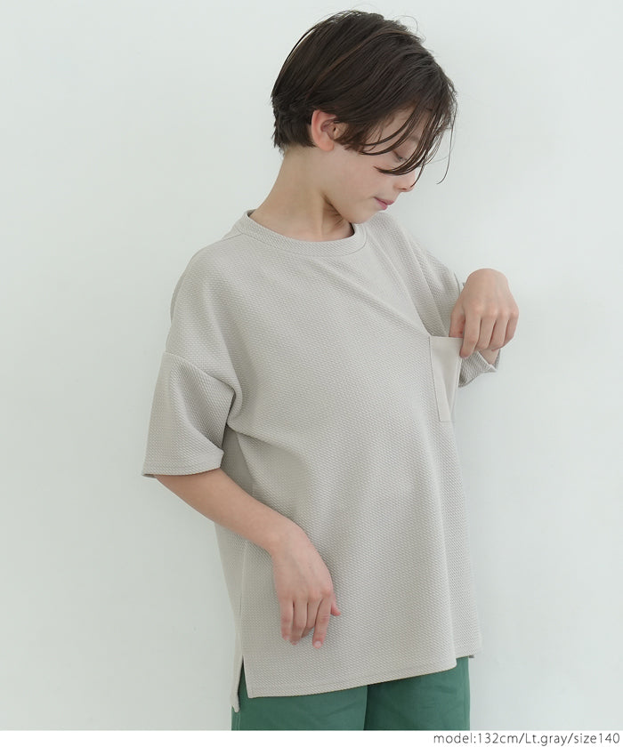 キッズ 100-140 トップス エンボス ワイドシルエット ポケット Tシャツ 無地 半袖 男の子 キッズオリジナル 子供服 メール便可 coca コカ FB25