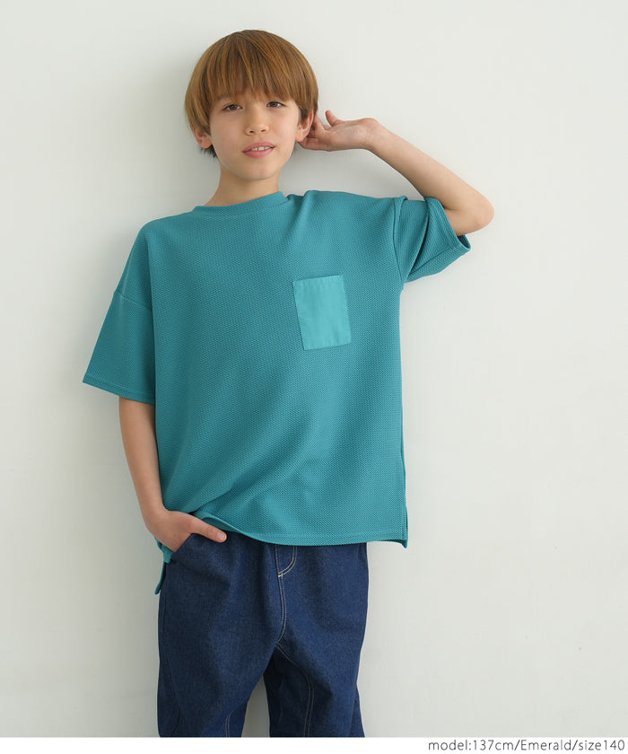 キッズ 100-140 トップス エンボス ワイドシルエット ポケット Tシャツ 無地 半袖 男の子 キッズオリジナル 子供服 メール便可 coca コカ FB25