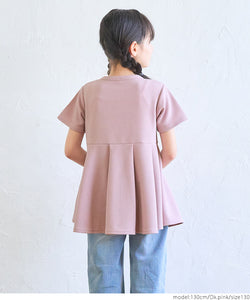 Kids 100-140 cut and sew embossed short sleeve tuck flare plain switching round neck girl parent and child matching children's clothes mail delivery available coca coca