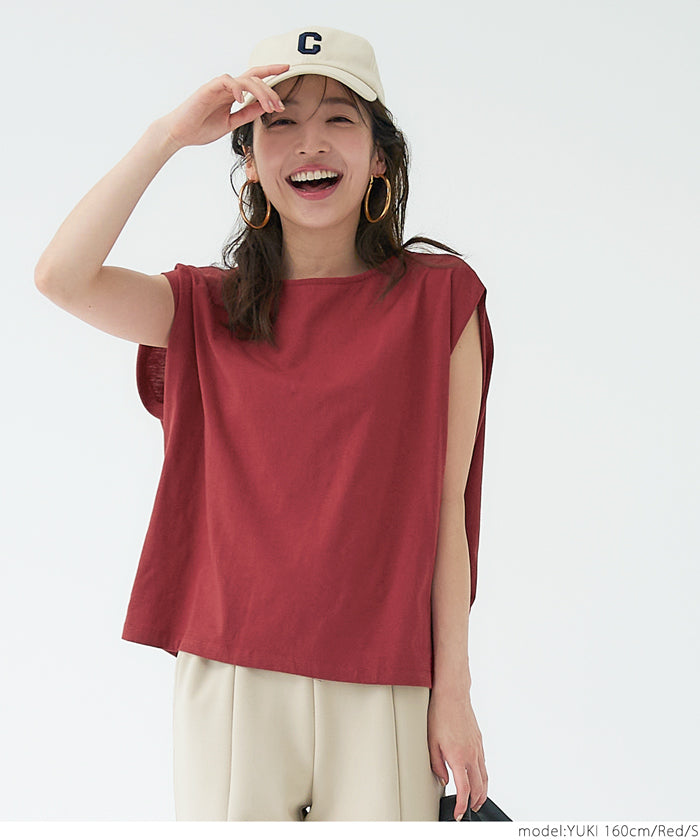 セール★1290円→990円 Tシャツ レディース カットソー ノースリトップス ノースリーブ タックショルダー タック クルーネック 前後差 ボーダー 無地 メール便可 23ss coca