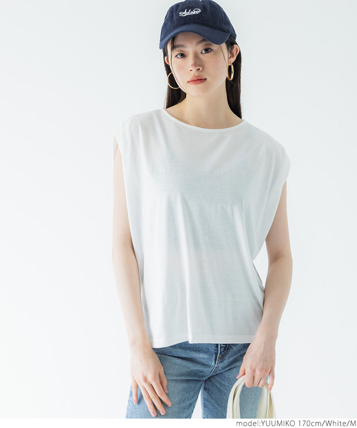 セール★1290円→990円 Tシャツ レディース カットソー ノースリトップス ノースリーブ タックショルダー タック クルーネック 前後差 ボーダー 無地 メール便可 23ss coca