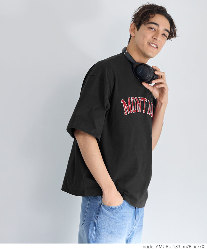 セール★1690円→1490円 Tシャツ メンズ ワッペン フロントロゴ カレッジ 英字 リブ 綿100 レギュラー クルーネック ミディアム丈 半袖 メール便不可 24ss coca コカ