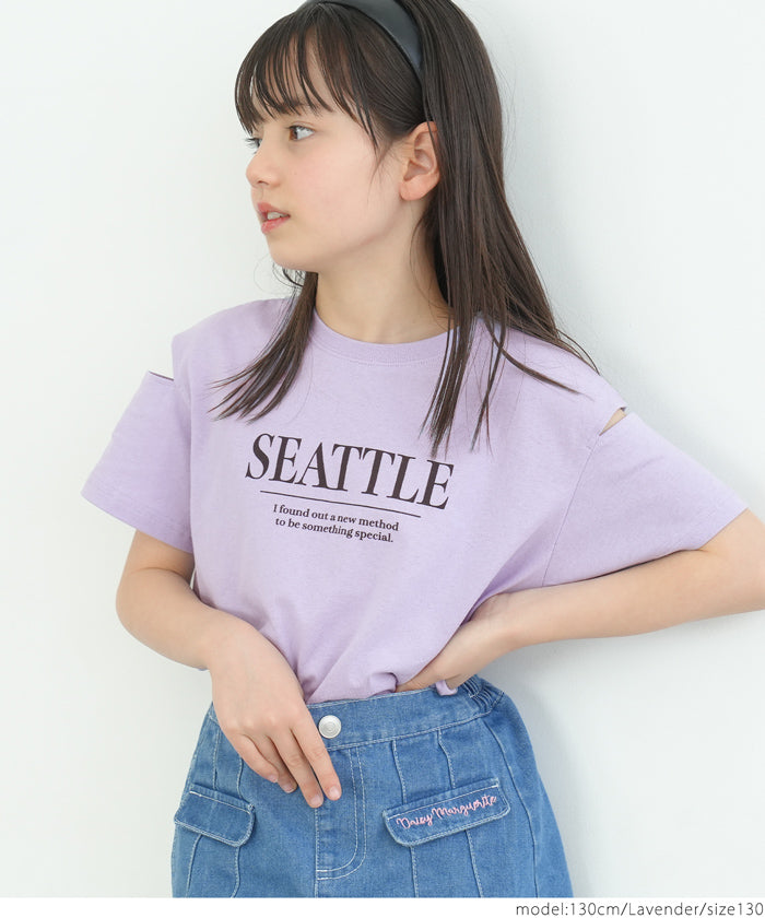 【アウトレット返品交換不可】キッズ 110-140 Tシャツ 腕スリット クルーネック ミディアム丈 半袖 女の子 キッズオリジナル 子供服 メール便可 coca