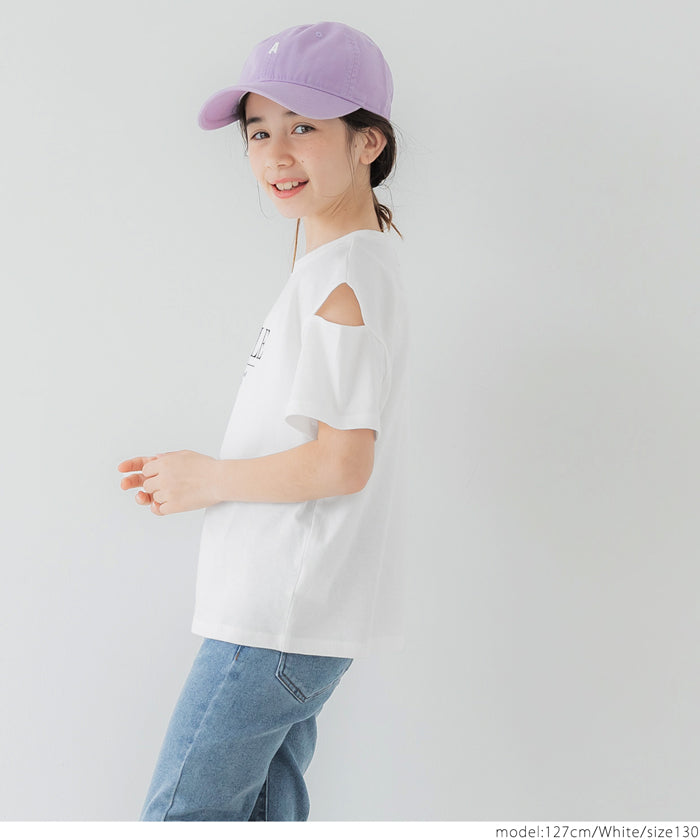 【アウトレット返品交換不可】キッズ 110-140 Tシャツ 腕スリット クルーネック ミディアム丈 半袖 女の子 キッズオリジナル 子供服 メール便可 coca