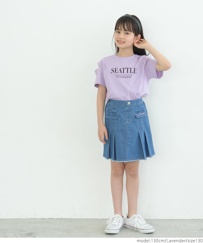 【アウトレット返品交換不可】キッズ 110-140 Tシャツ 腕スリット クルーネック ミディアム丈 半袖 女の子 キッズオリジナル 子供服 メール便可 coca