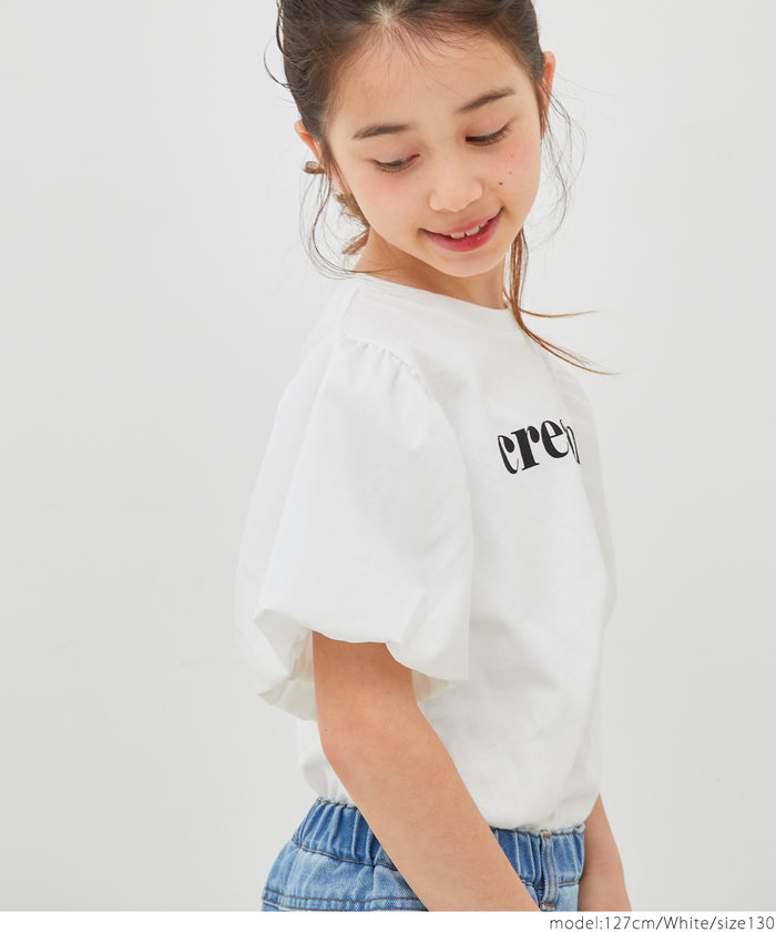 キッズ 110-140 Tシャツ パフスリーブ 袖口ゴム ロゴ 異素材 ドッキング クルーネック 半袖 女の子 キッズオリジナル 子供服 メール便可 coca コカ