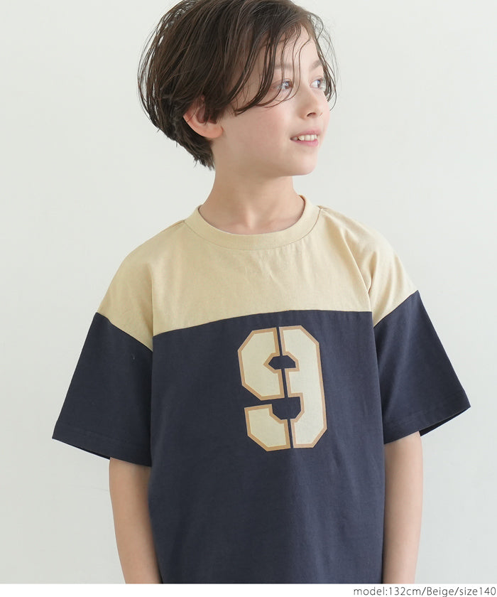 【アウトレット返品交換不可】キッズ 110-140 Tシャツ ナンバリング クルーネック ミディ丈 半袖 男の子 キッズオリジナル 子供服 メール便可 coca