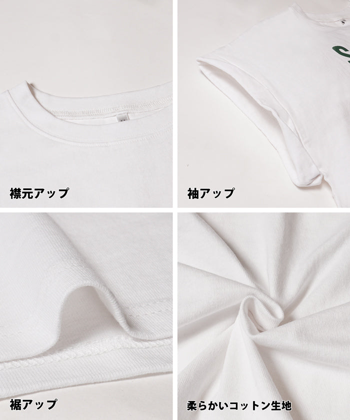 Tシャツ レディース カットソー ロゴ 英字 ロールアップ プリント 半袖 クルーネック コットン生地 メール便可 24ss coca コカ