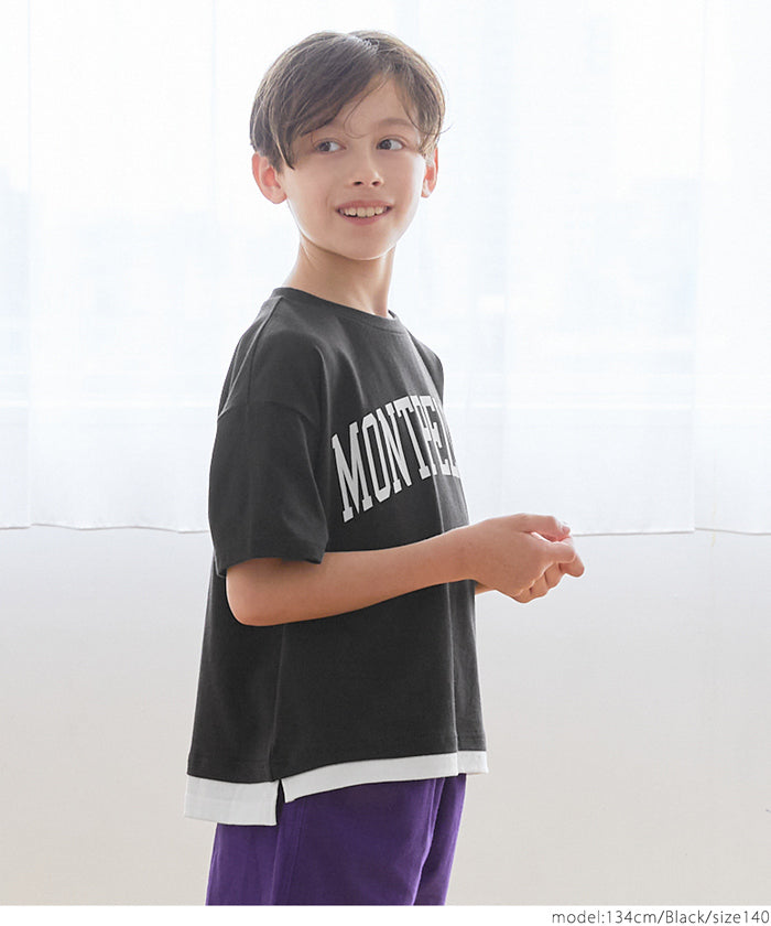 キッズ 120-150 Tシャツ カレッジロゴ レイヤード風 コットン クルーネック ミディアム丈 半袖 男の子 キッズオリジナル 子供服 メール便可 coca コカ