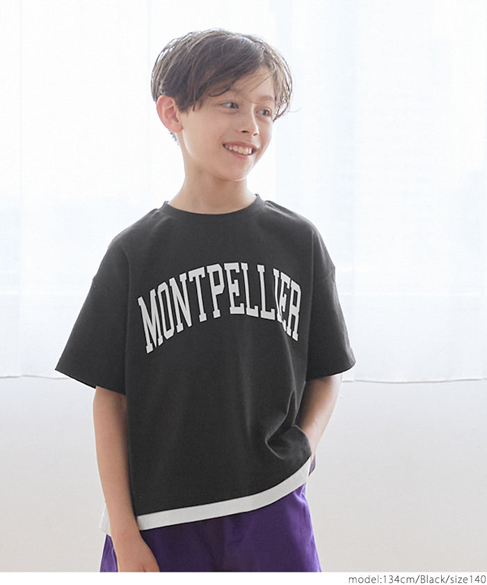 キッズ 120-150 Tシャツ カレッジロゴ レイヤード風 コットン クルーネック ミディアム丈 半袖 男の子 キッズオリジナル 子供服 メール便可 coca コカ