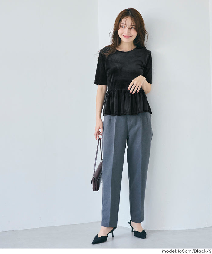 セール☆1690円→990円 ベロアペプラムトップス レディース メール便