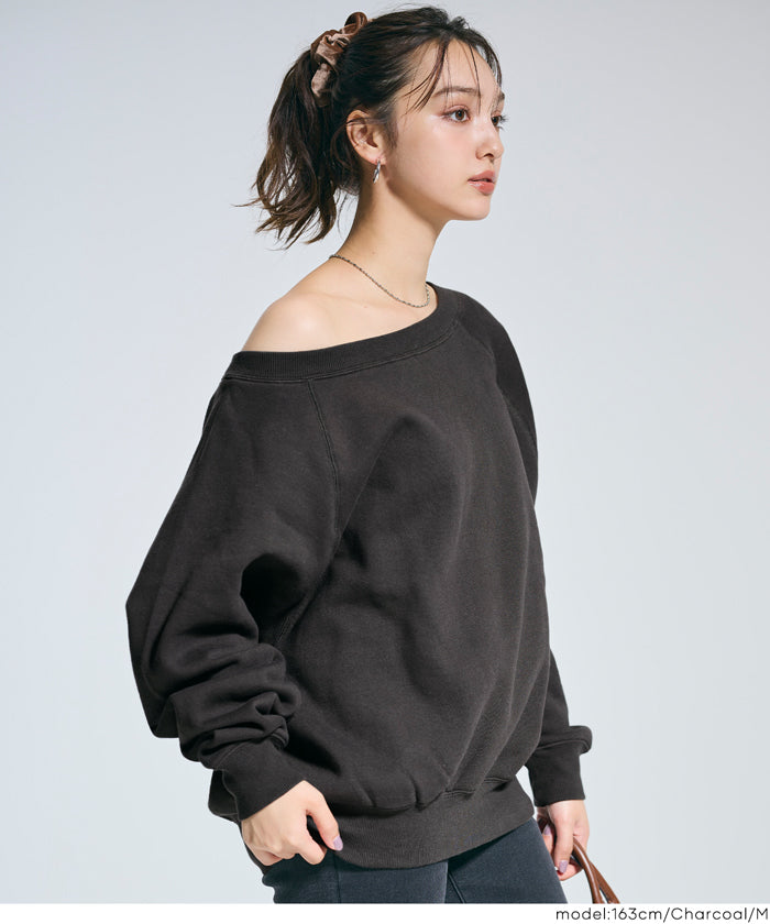 新品タグ◆WEB限定　ギャザーカットオフスウェット ブラック ソフトスウェットオーバーサイズトップス レディース メール便不可
