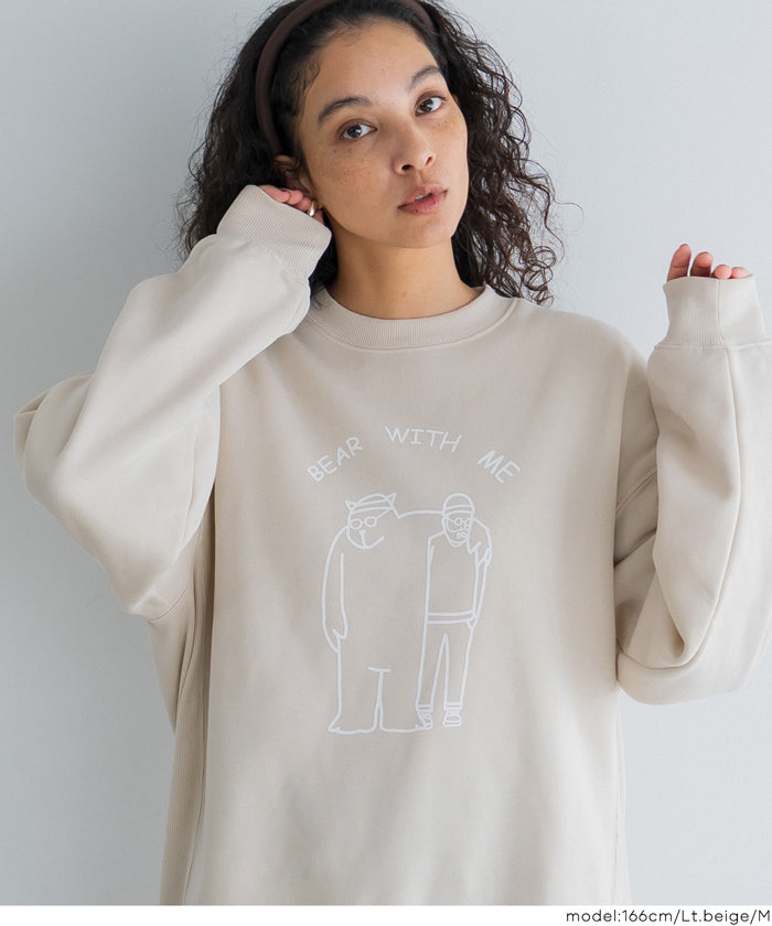 裏起毛ベアイラストプリントトレーナー メンズ レディース メール便