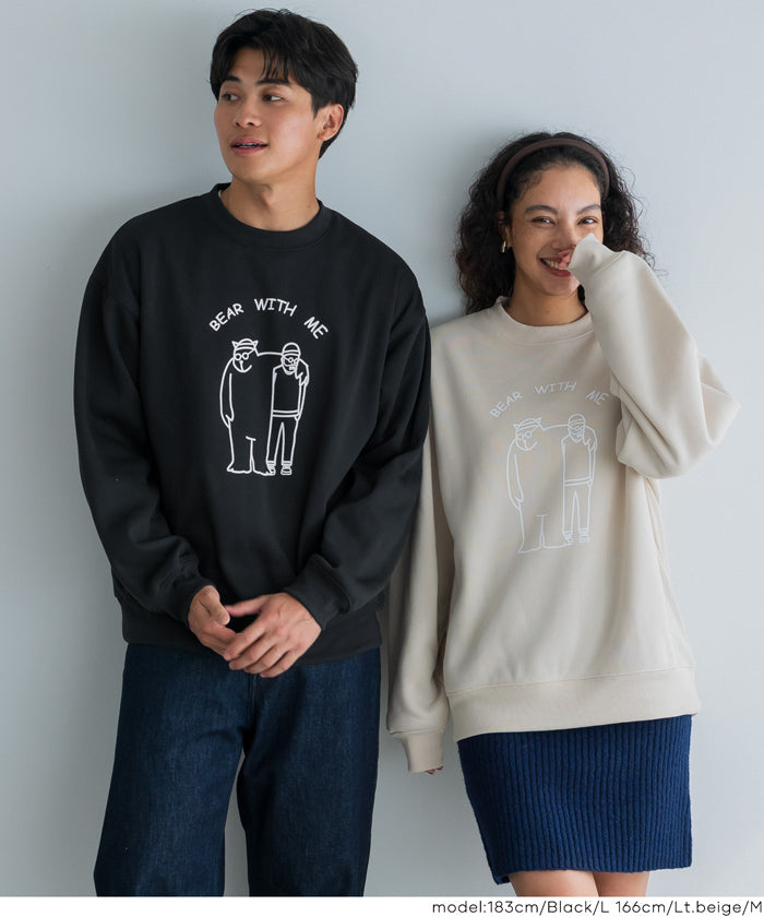 裏起毛ベアイラストプリントトレーナー メンズ レディース メール便
