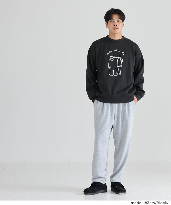 パリーゲイツ千鳥ボーダープリントトレーナー 裏起毛ベアイラストプリントトレーナー メンズ レディース メール便