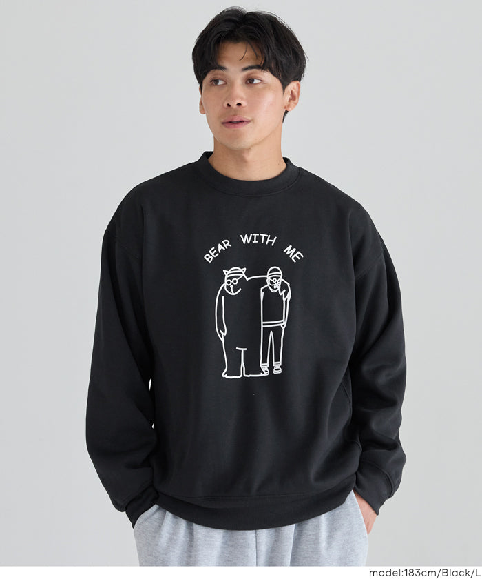 裏起毛ベアイラストプリントトレーナー メンズ レディース メール便