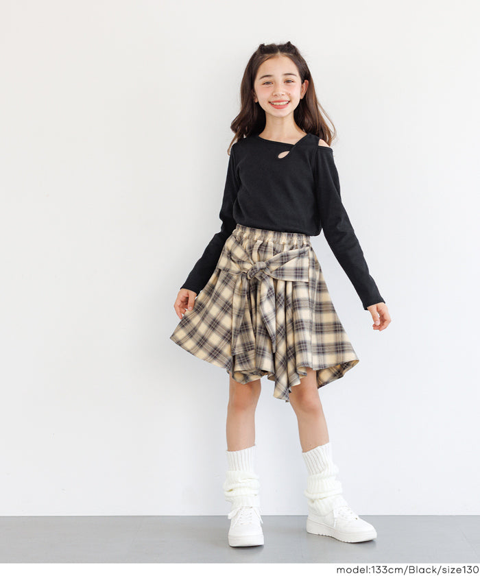 セール☆990円→550円 リブアシメ肩あき長袖Tシャツ メール便不可