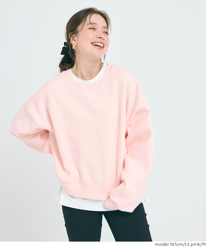 ヘビーウェイト裏起毛ビンテージ加工無地スウェット レディース メール