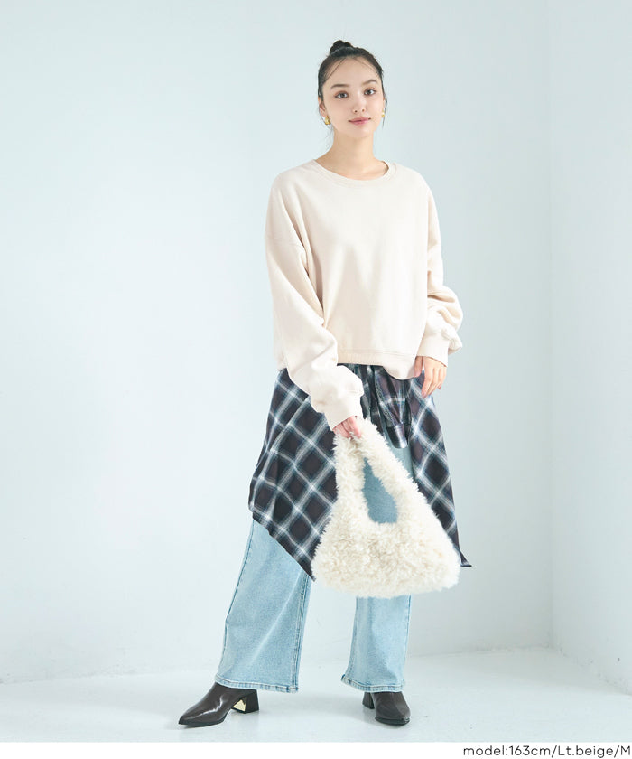 ヘビーウェイト裏起毛ビンテージ加工無地スウェット レディース メール