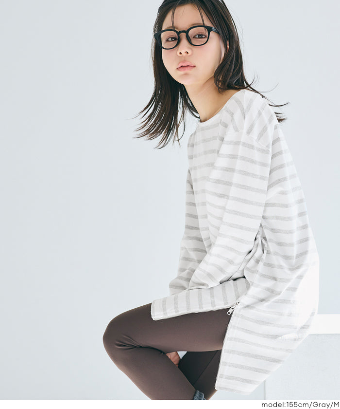 セール☆2490円→1490円 サイドジップ長袖ボーダープルオーバー