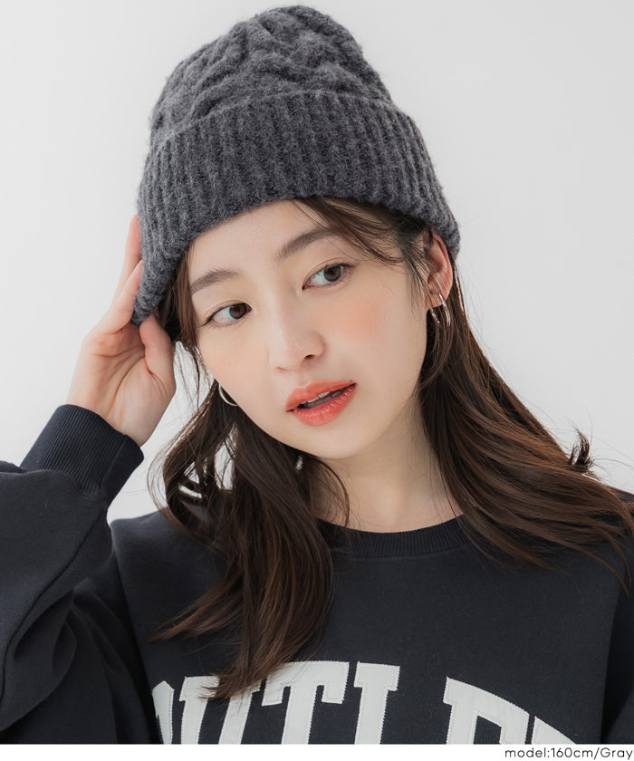セール☆1290円→990円ウール混ケーブルニット帽子 レディース メール