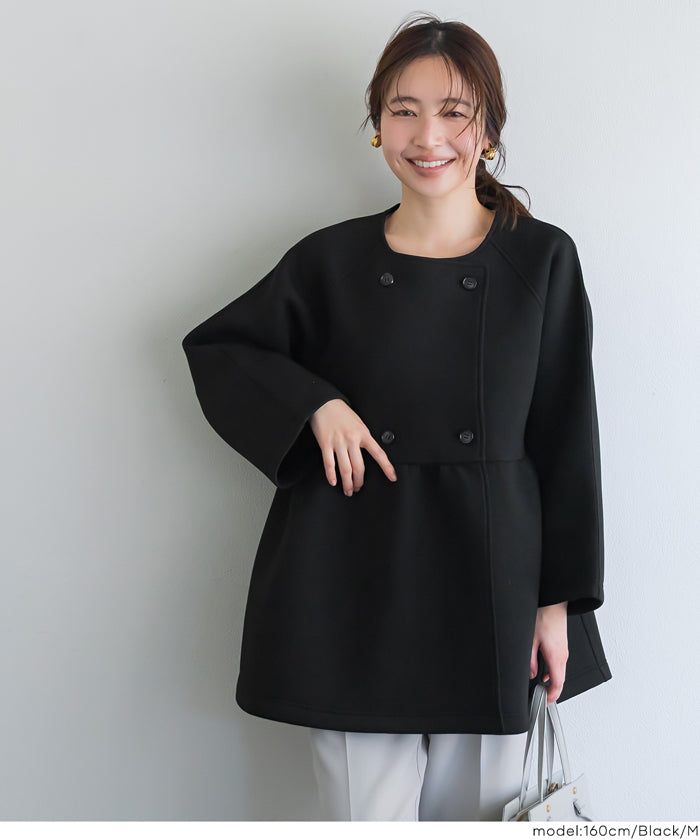 バウンススウェットフレアノーカラーダブルボタンコート レディース