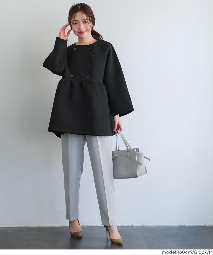 バウンススウェットフレアノーカラーダブルボタンコート レディース