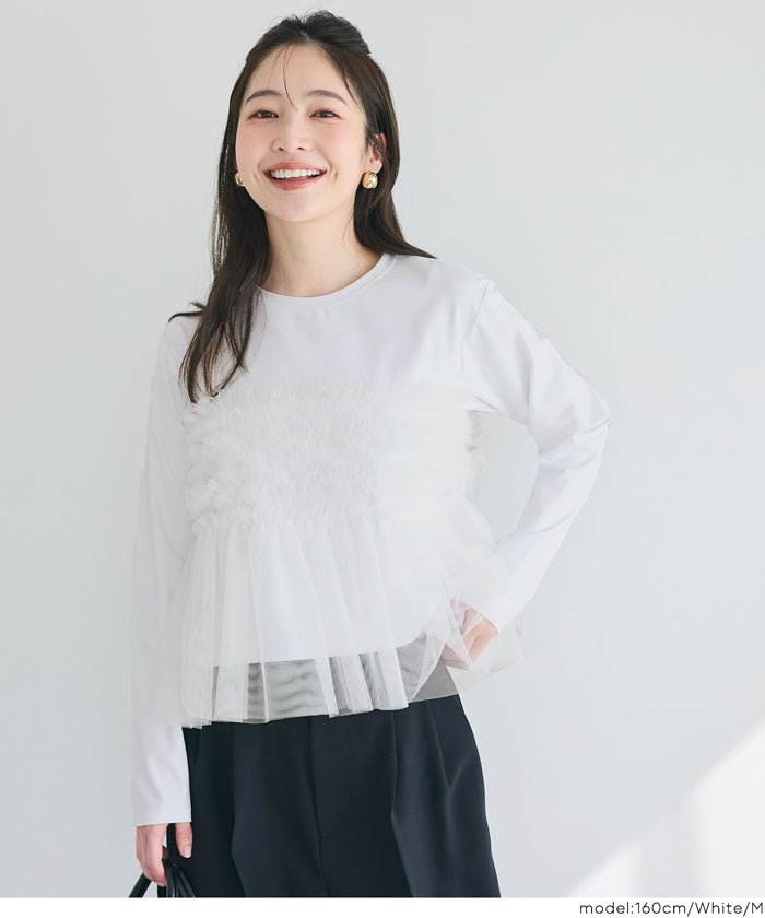 シルキータッチチュールドッキング長袖Tシャツ レディース メール便