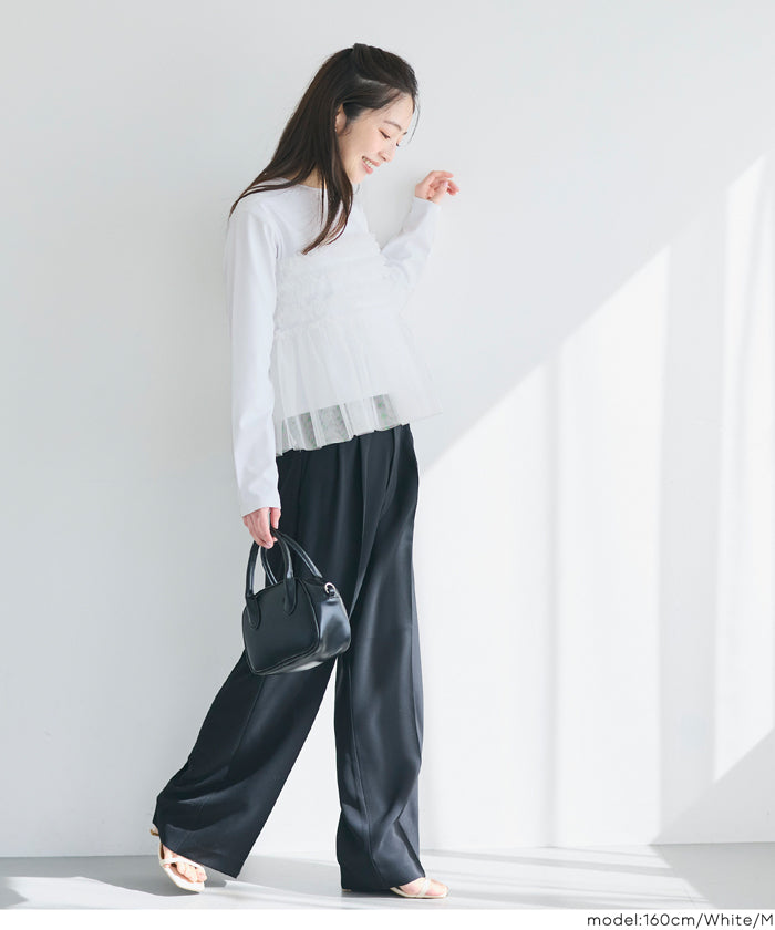 シルキータッチチュールドッキング長袖Tシャツ レディース メール便
