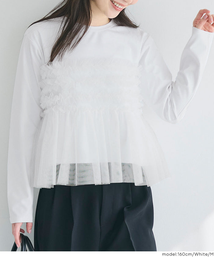 シルキータッチチュールドッキング長袖Tシャツ レディース メール便