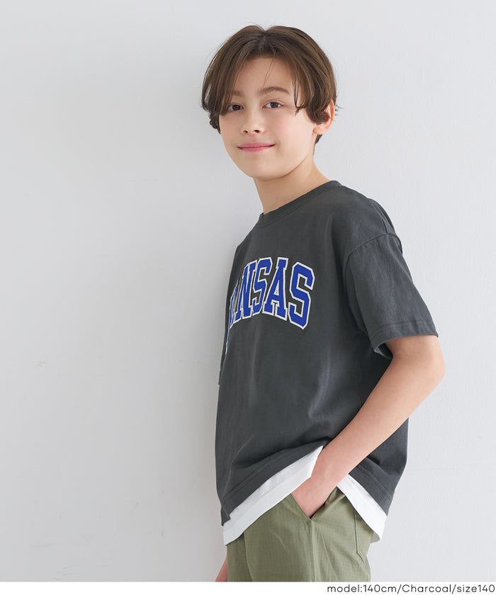 セール☆1290円→590円ワッペン刺繍レイヤードTシャツ キッズ メール便