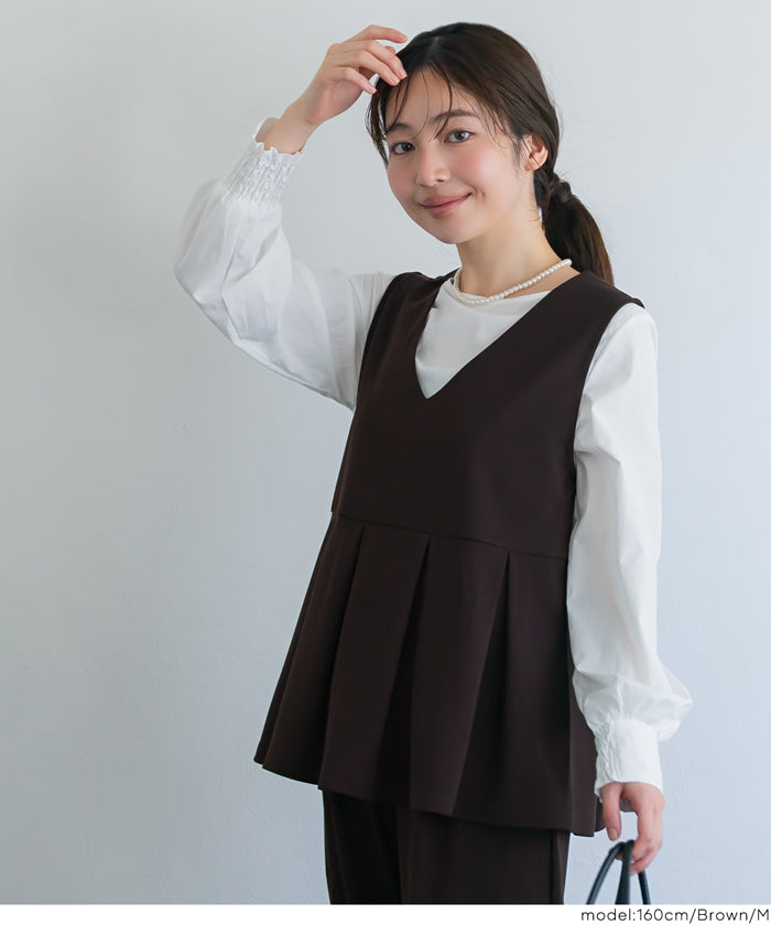 カットジョーゼットタックペプラムベスト レディース メール便不可