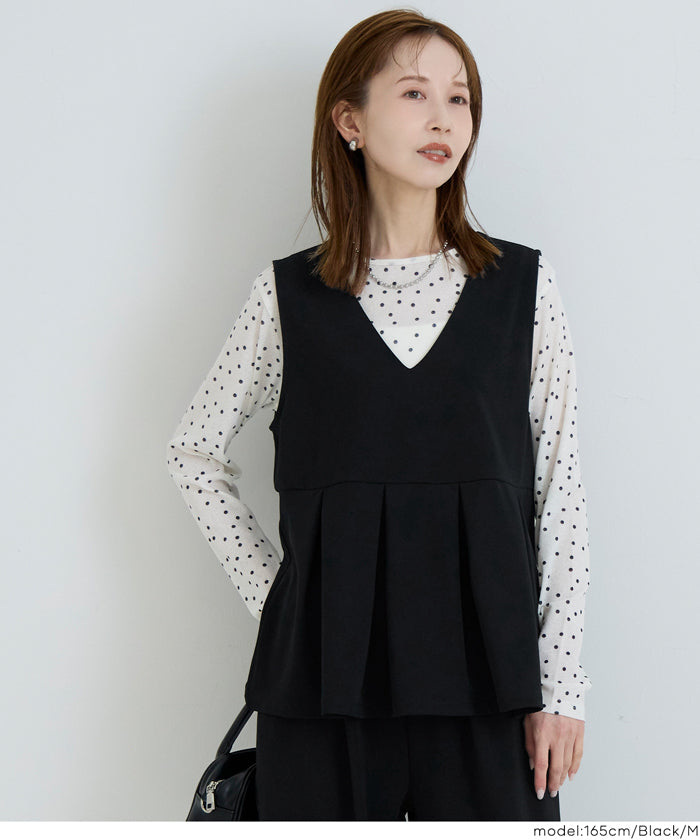 カットジョーゼットタックペプラムベスト レディース メール便不可