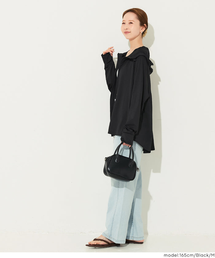 『yori』 撥水　バックギャザー　パーカー　ブラック Yori 撥水軽量パーカー ブラック - メルカリ